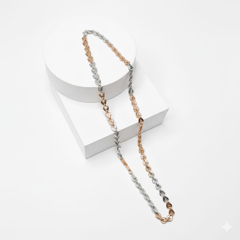 Two-Tone Silver & Rose Gold V-Link Chain Necklace