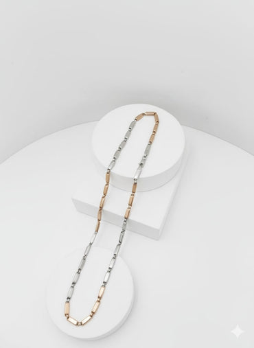 Two-Tone Rose Gold & Silver Rectangular Link Chain Necklace