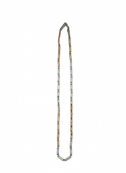 Two-Tone Rose Gold & Silver Rectangular Link Chain Necklace